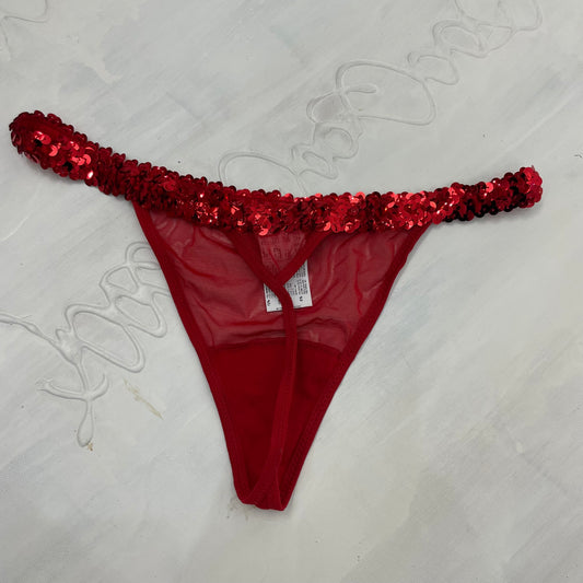 GALENTINES DAY DROP | large red mesh intimissimi thong with sequins