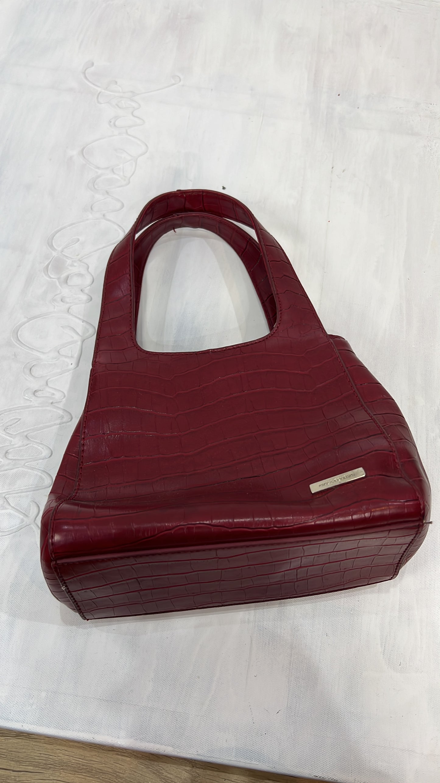 vintage edit nine | burgundy faux leather snakeskin print handbag