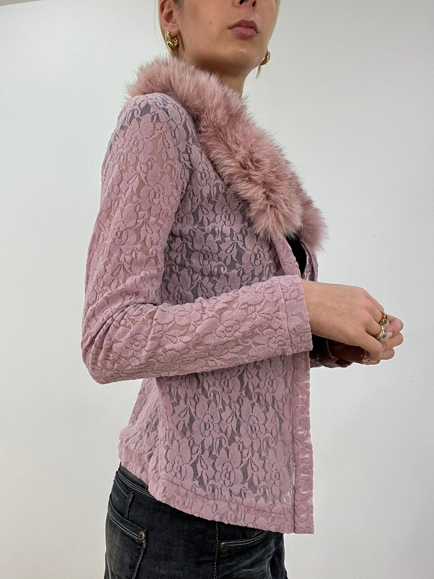 BEST PICKS | small pink lace faux fur cardigan