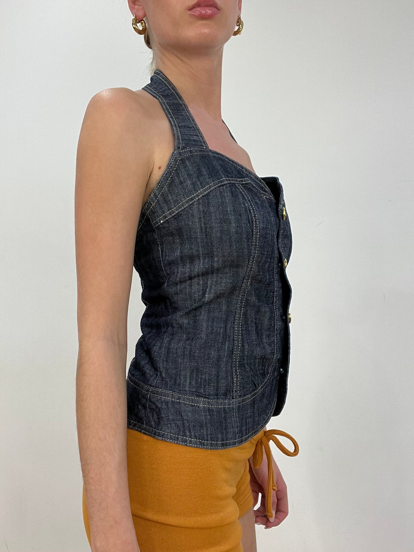 vintage edit nine | medium dark wash denim halter neck top