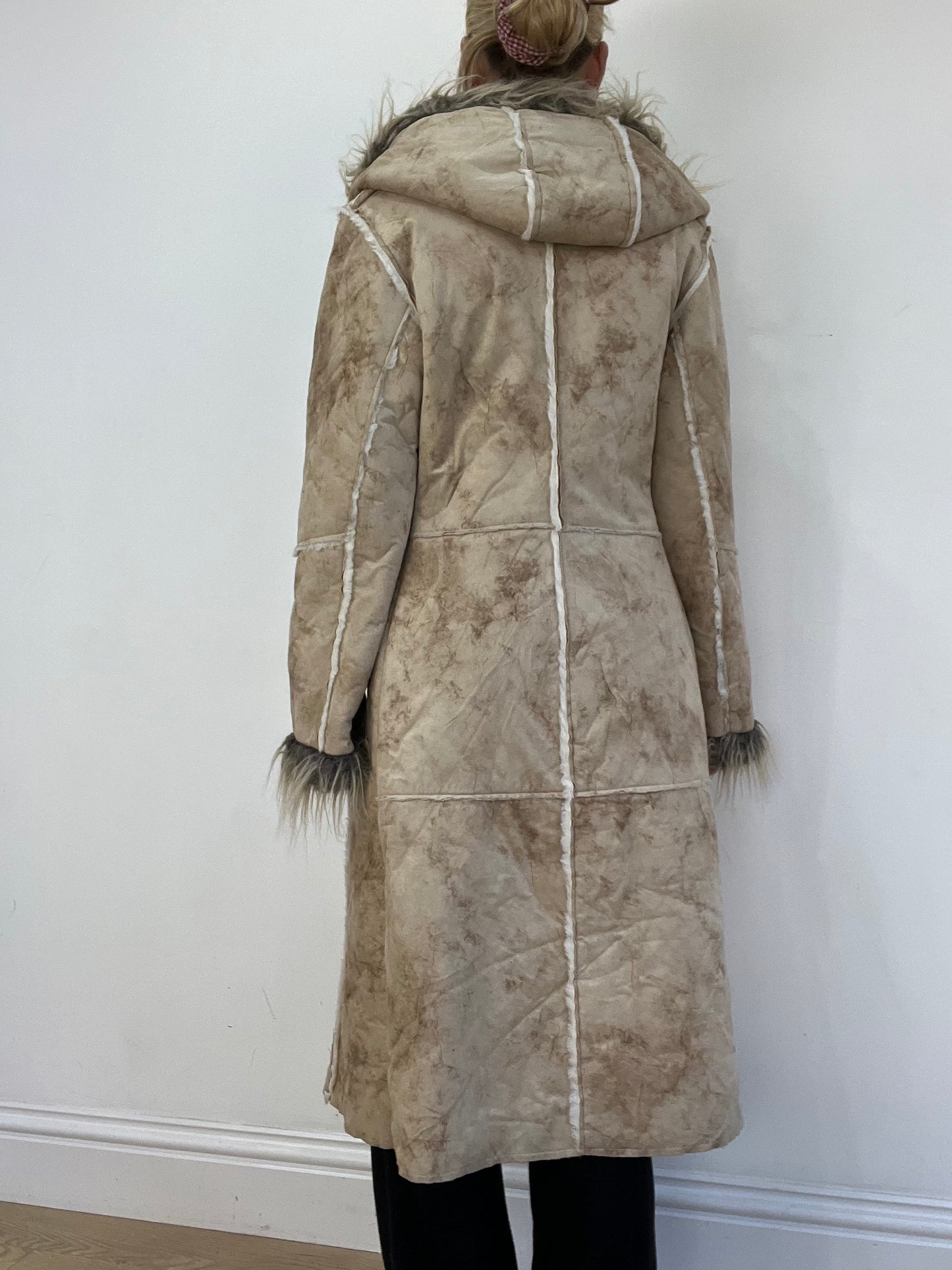 WINTER TRENDS | medium beige long afghan style coat with faux fur