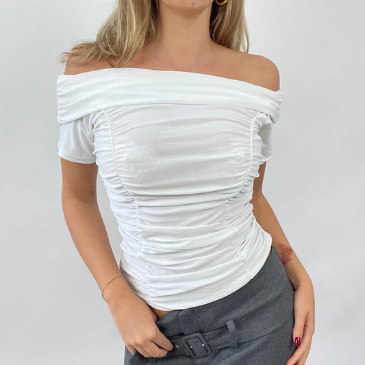 💻 90s MINIMALISM DROP | small cream ruched off shoulder top