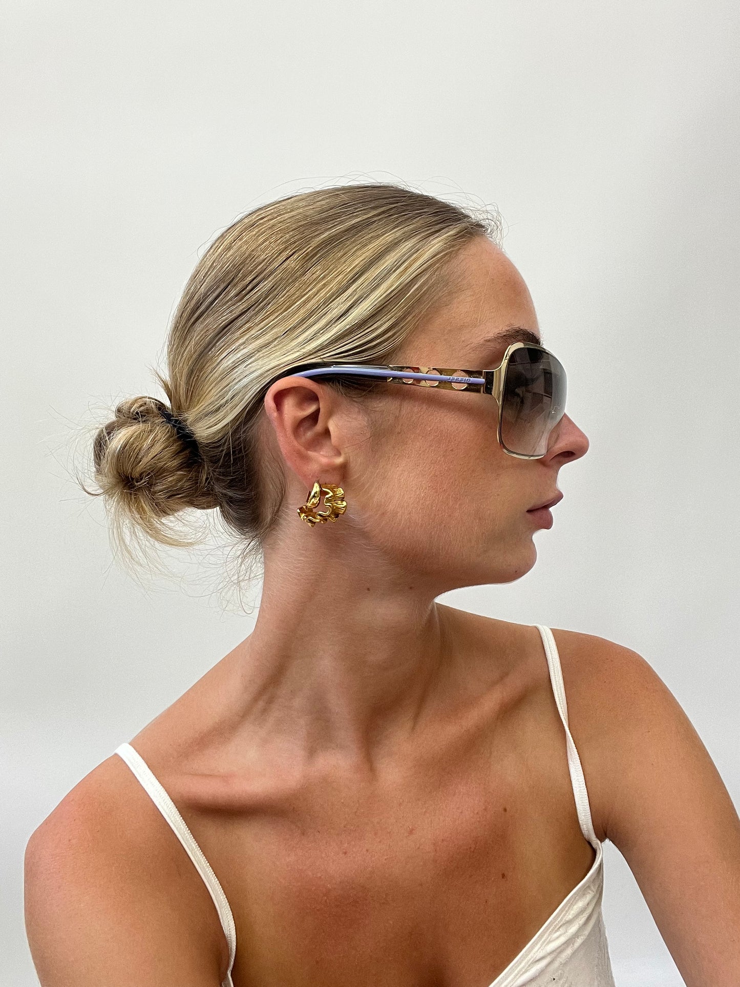 BRAT GIRL SUMMER DROP | gold and purple diesel style aviator sunglasses