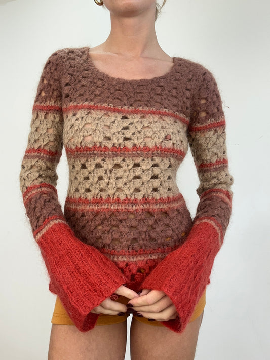 vintage edit one | medium max&co brown and orange crochet jumper