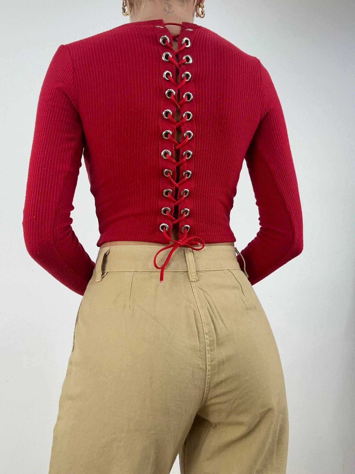 BONFIRE NIGHT | small red ribbed long sleeved top