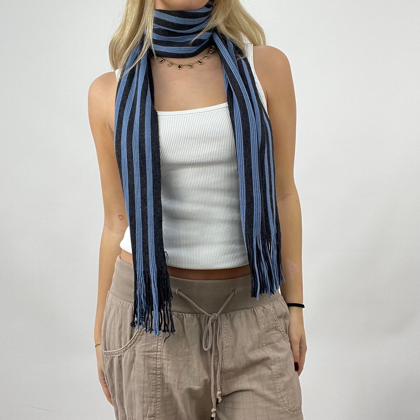 12 DAYS OF XMAS DROP | blue and black striped knit scarf