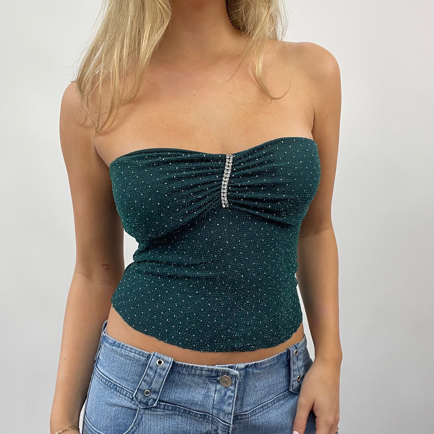 GALENTINES DAY DROP | small emerald green sparkly bandeau top with diamanté detail