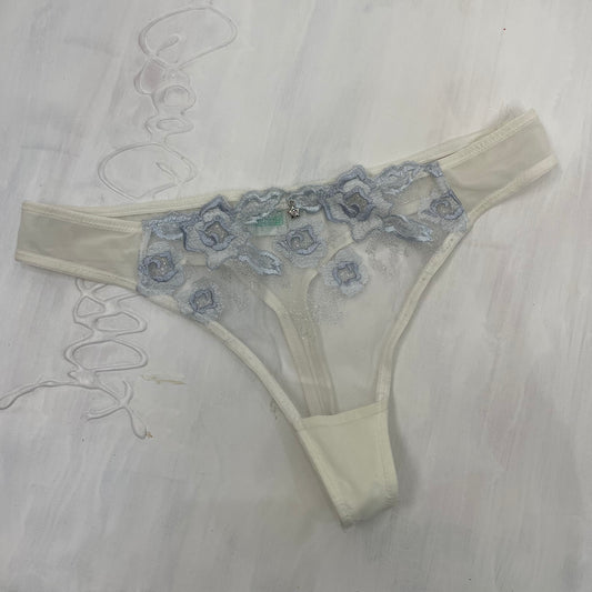 GALENTINES DAY DROP | small white thong with blue embroidery