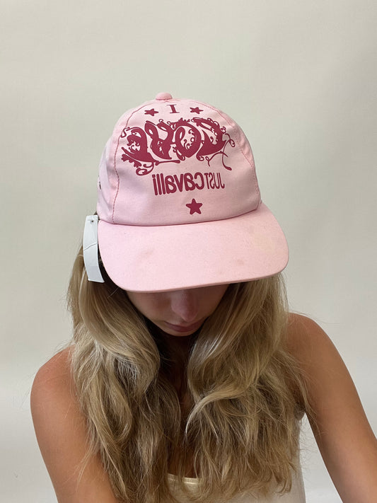 BRAT GIRL SUMMER DROP | pink just cavalli cap with ‘just cavalli’ spell out