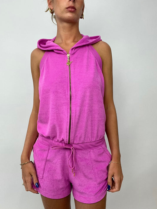 FRUITY DROP | medium pink halterneck velour playsuit