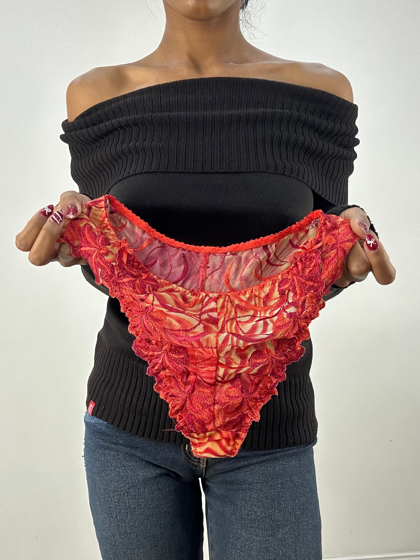 HIPPY CHIC DROP | medium red patterned lace underwear