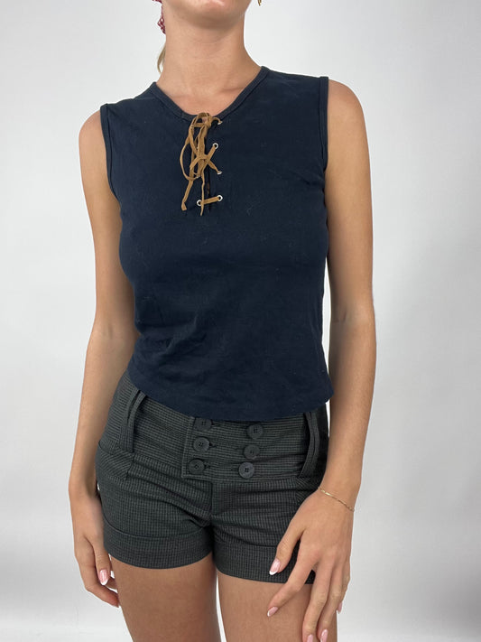 TAYLOR SWIFT DROP | medium black tank top with lace up detail