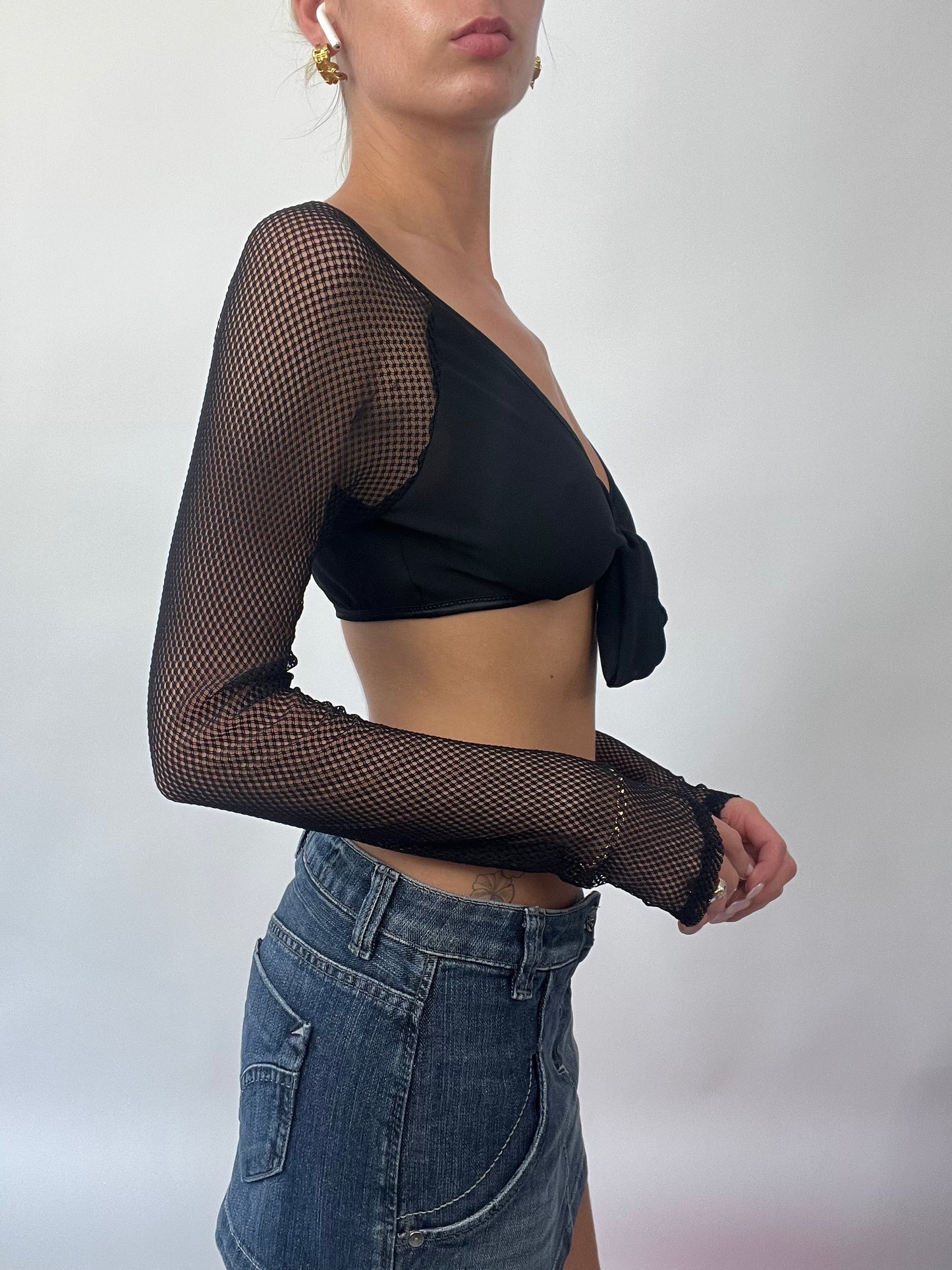 BRAT GIRL SUMMER DROP | small black long sleeved bolero with mesh sleeves