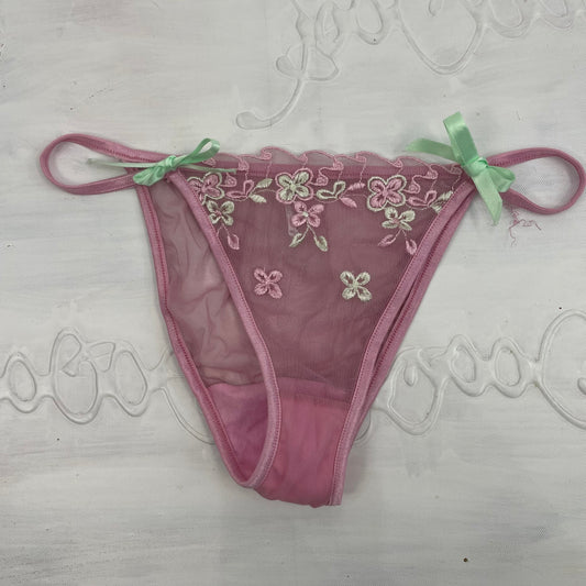 CHALET GIRL DROP | pink mesh embroidered thong