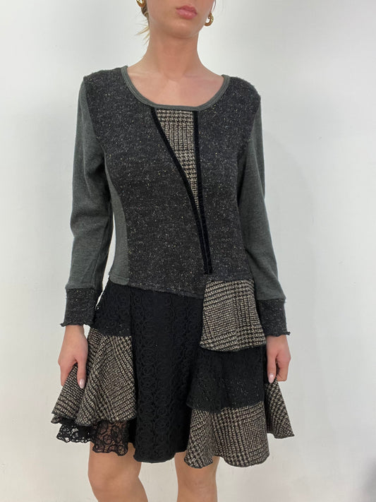 vintage edit nine | medium grey patchwork style dress