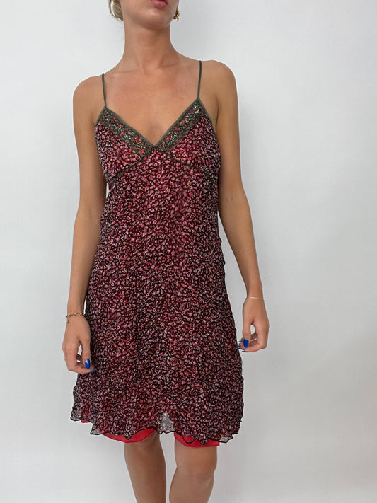 FRUITY DROP | medium red and prink floral midi dress