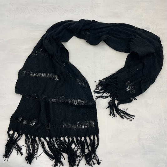 QUIET LUXURY DROP | black distressed look scarf with tassels