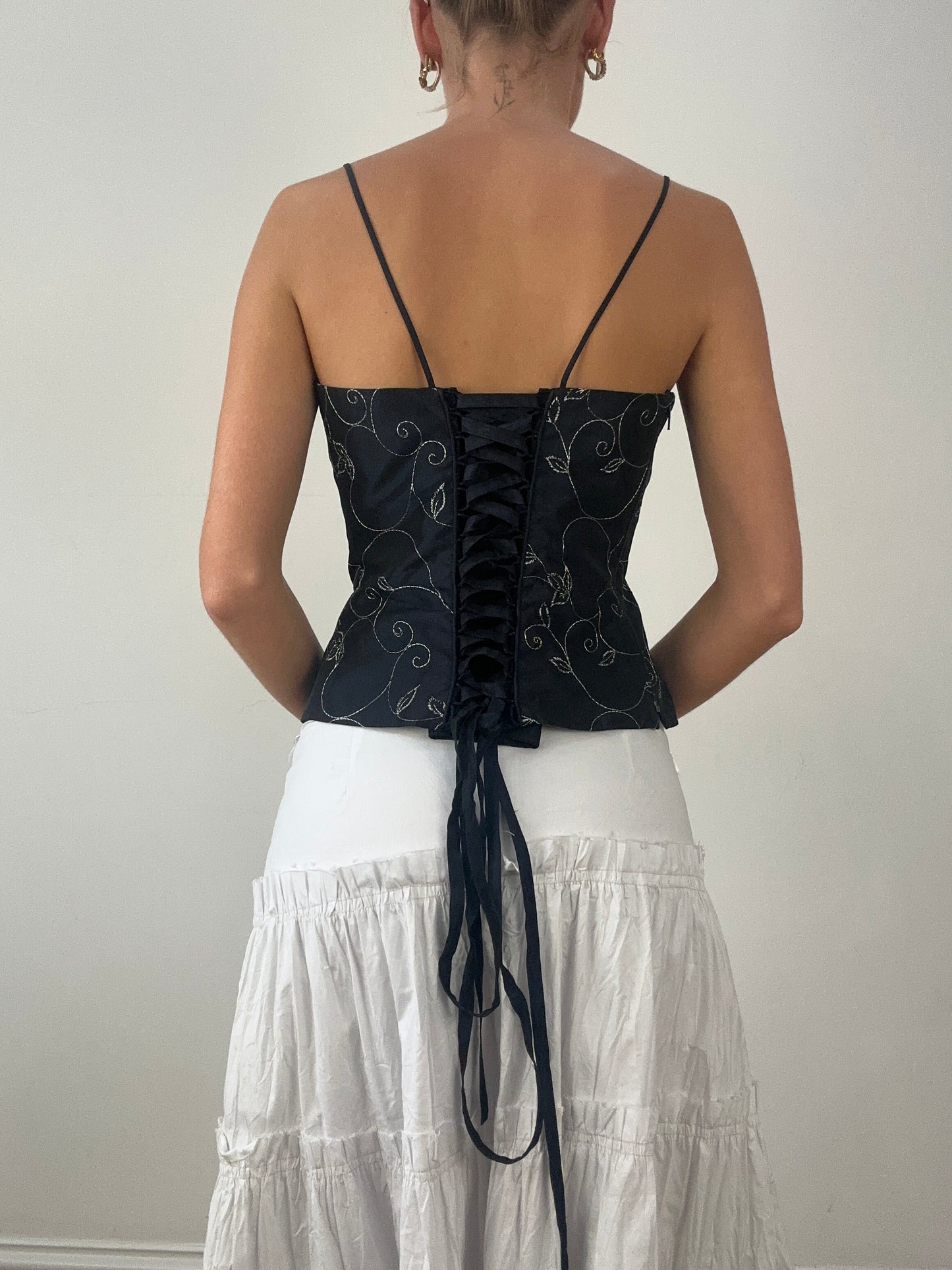 💻HALLOWEEN | medium navy and silver corset