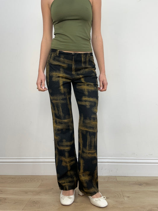 vintage edit six | medium black and green abstract print trousers