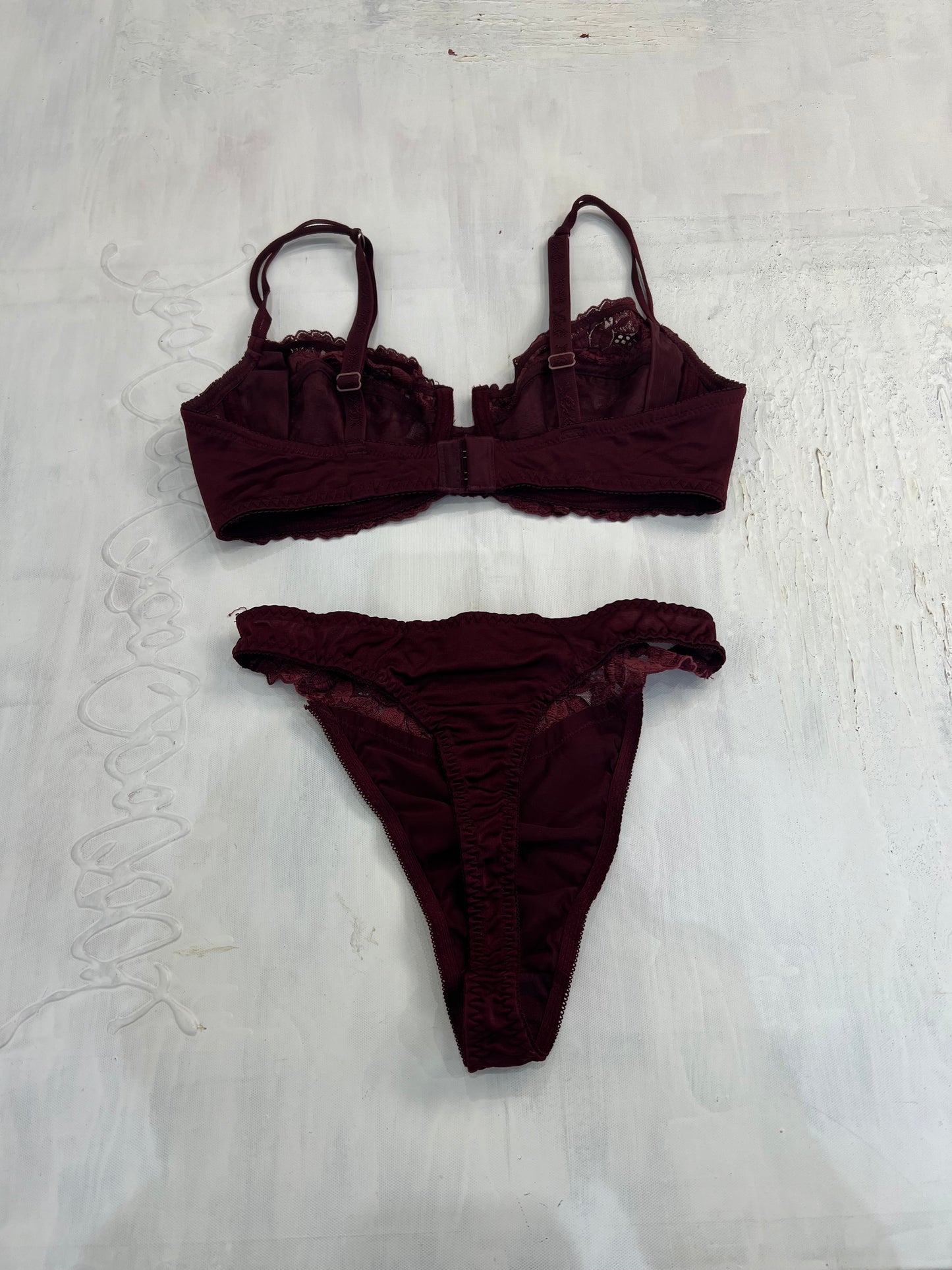 vintage drop 1 | small burgundy floral embroidered bra and thong set