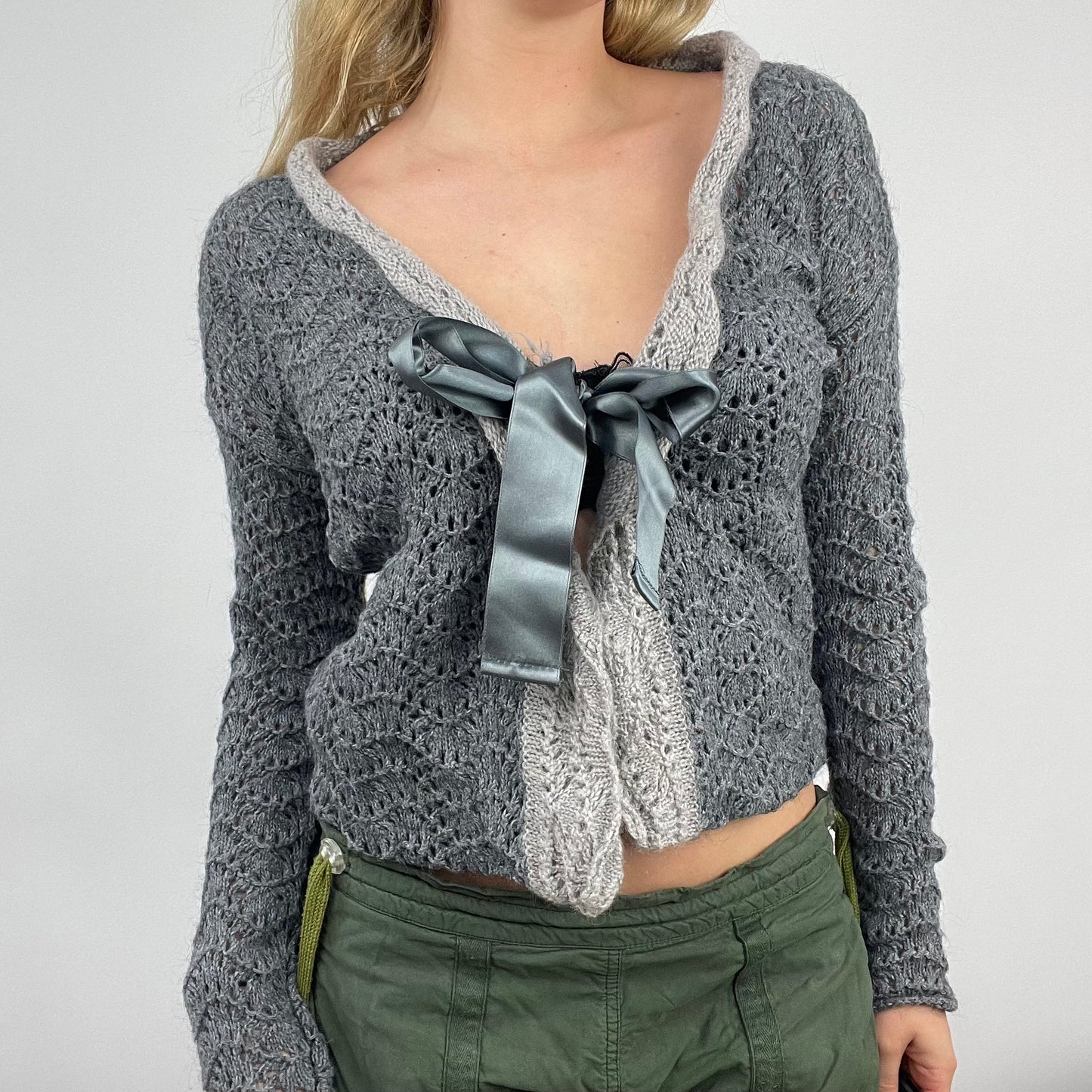 HIPPY CHIC DROP | medium grey knitted tie front cardigan