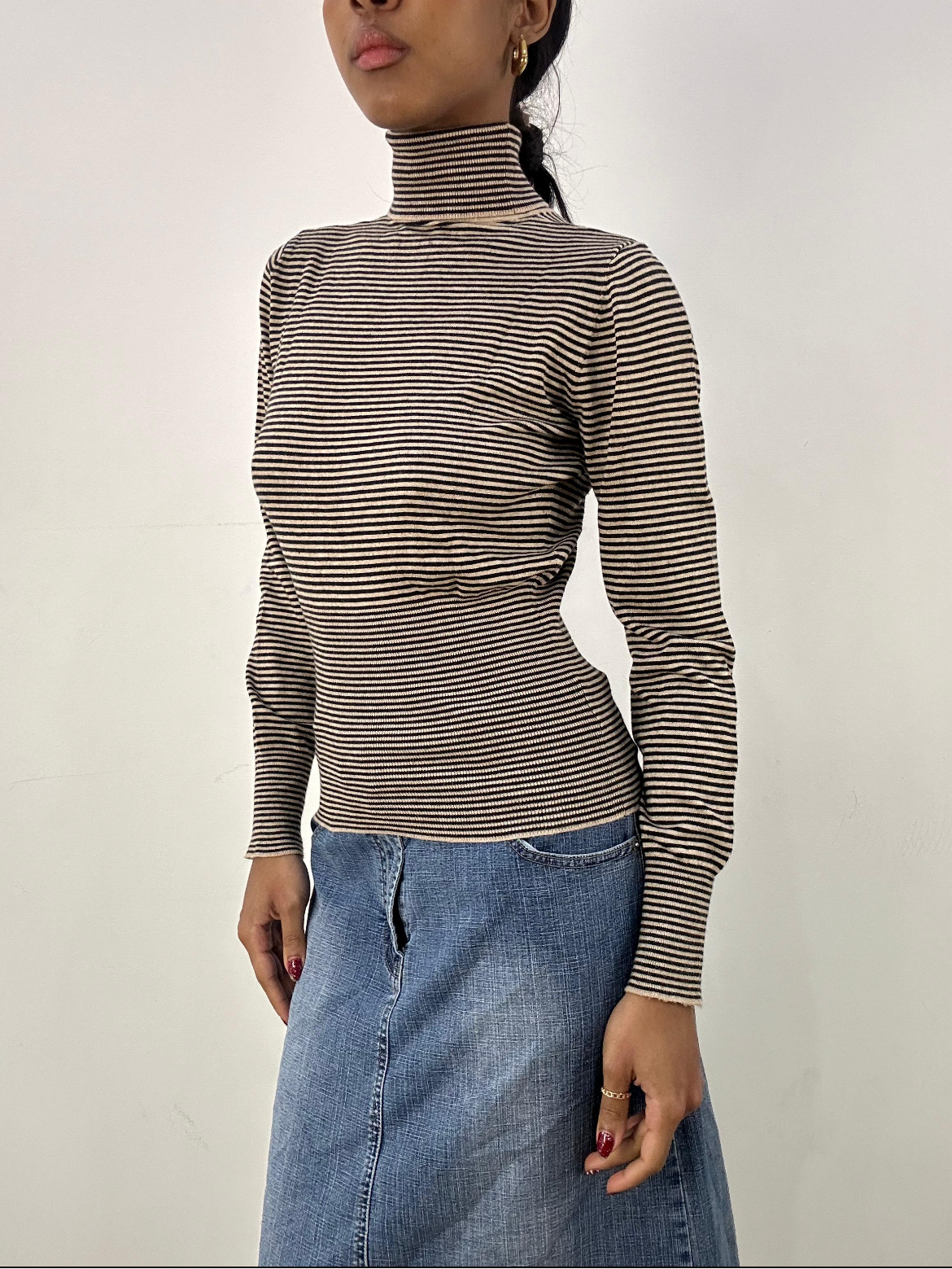 vintage edit six | extra small black and cream striped roll neck jumper