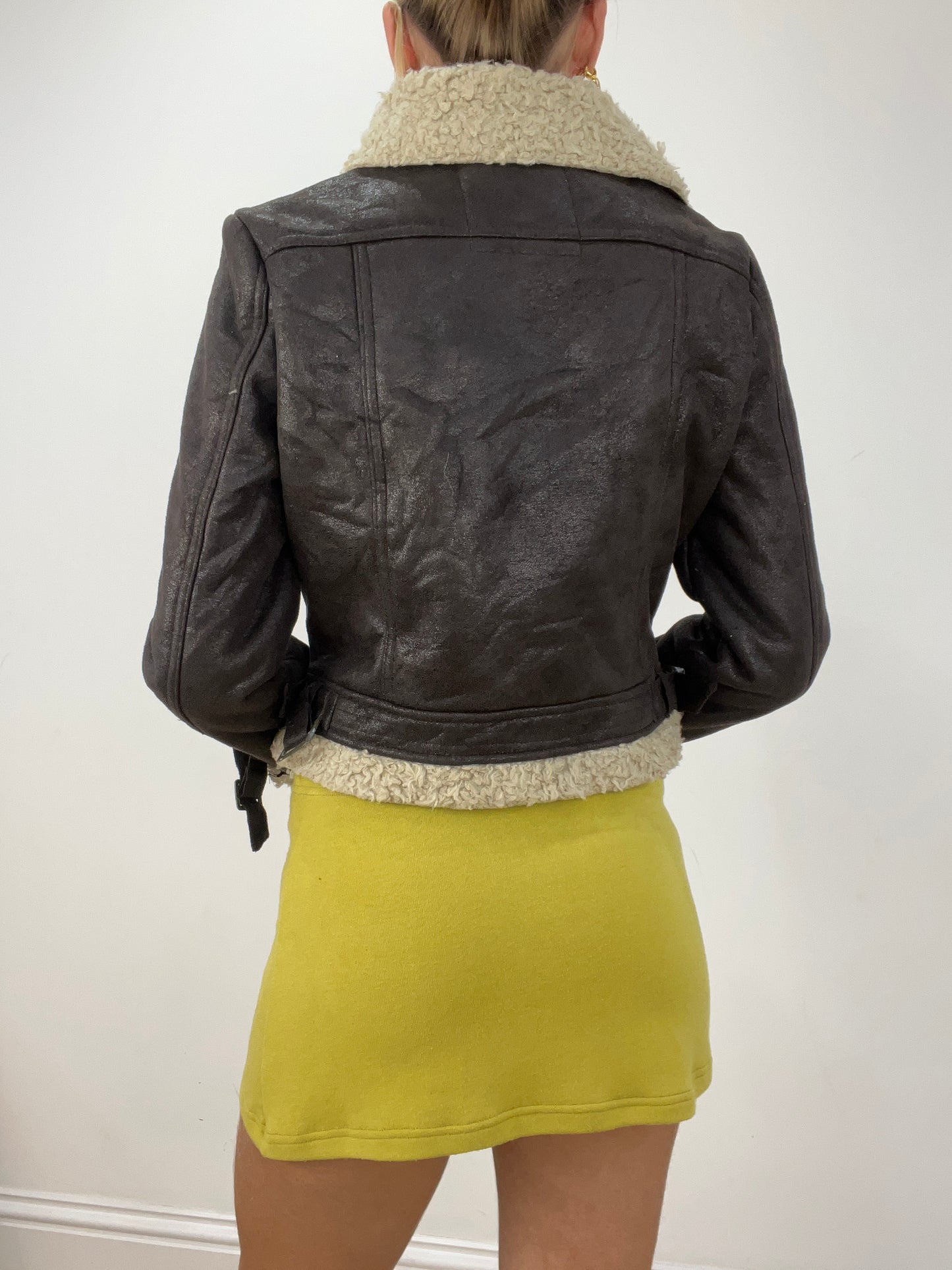 vintage edit four | small brown faux leather sheep skin jacket