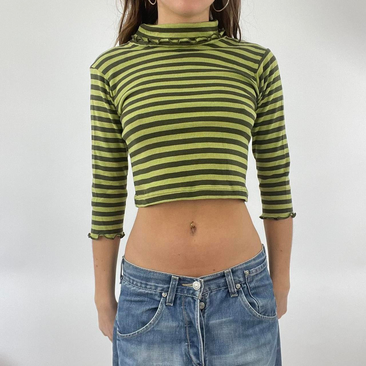 💻‼️ green and khaki stripy roll neck top