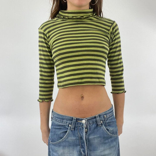 ‼️💻 green and khaki stripy roll neck top