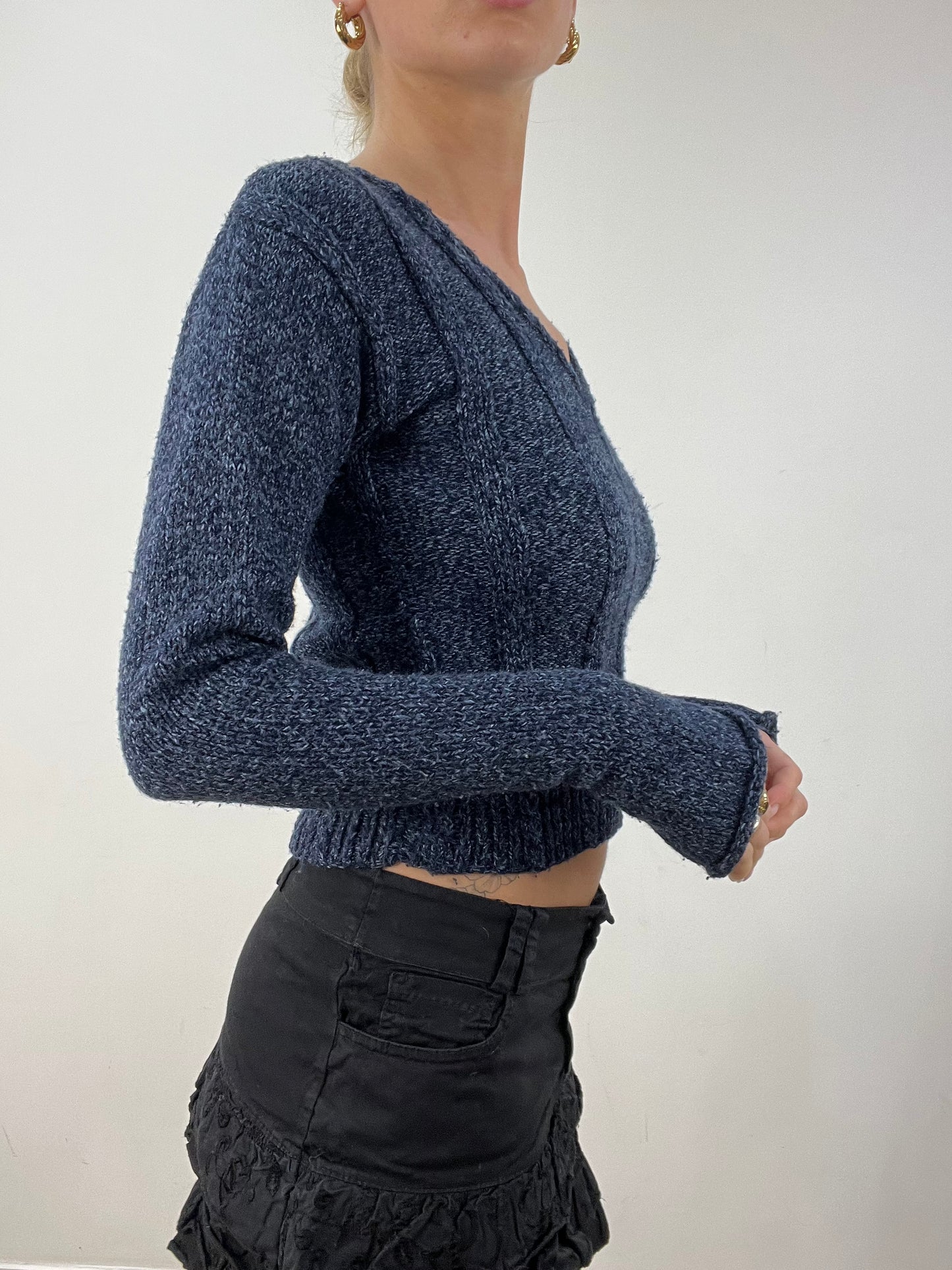 vintage edit seasonal faves | extra small blue knitted v neck jumper