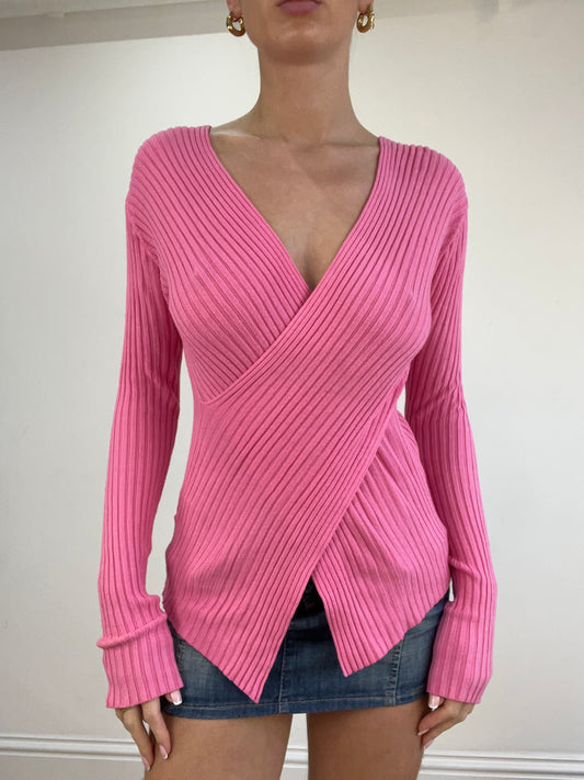 vintage edit four | medium pink ribbed wrap jumper