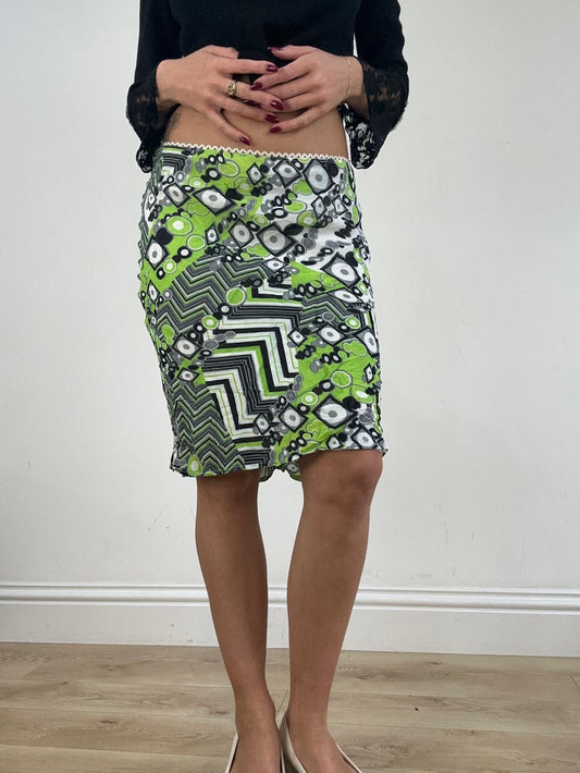 st patrick’s day | small black white and green abstract print midi skirt