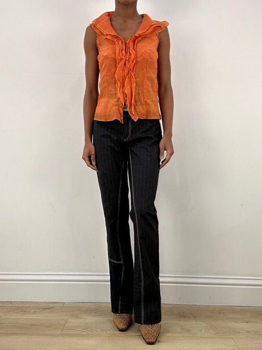 vintage edit: office siren | small orange mesh ruffle top