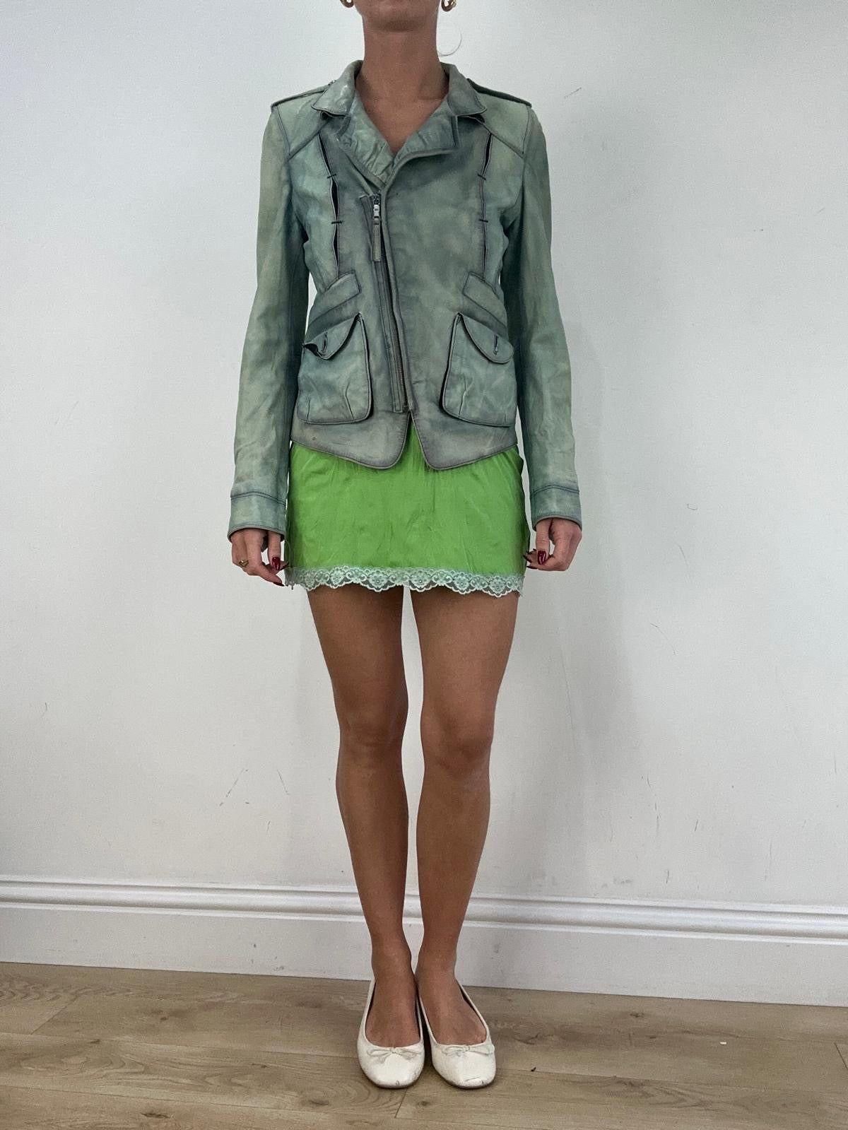 st patrick’s day | small green and white faux leather jacket