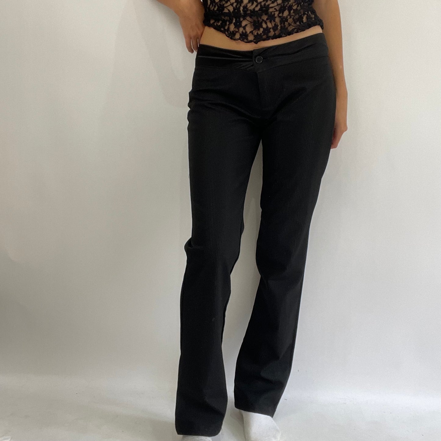 HAILEY BIEBER DROP | small black sparkly pinstripe trousers