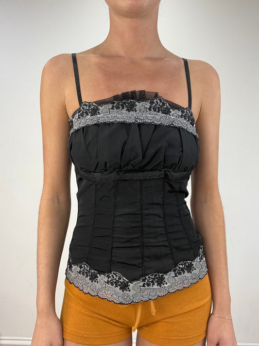 vintage edit nine: part two | small black and grey ruched cami top