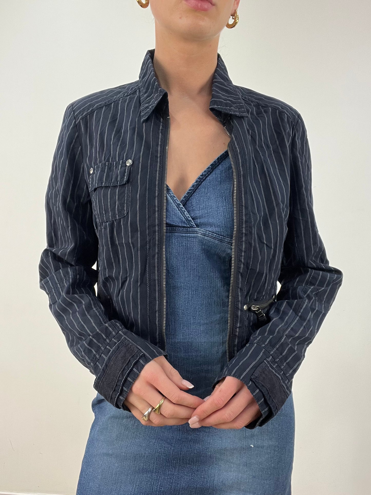 vintage edit seasonal faves | small navy striped zip up jacket