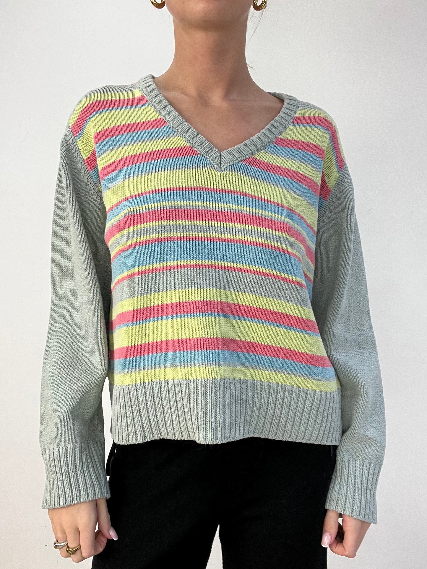 BEST PICKS | medium multicoloured striped v neck jumper