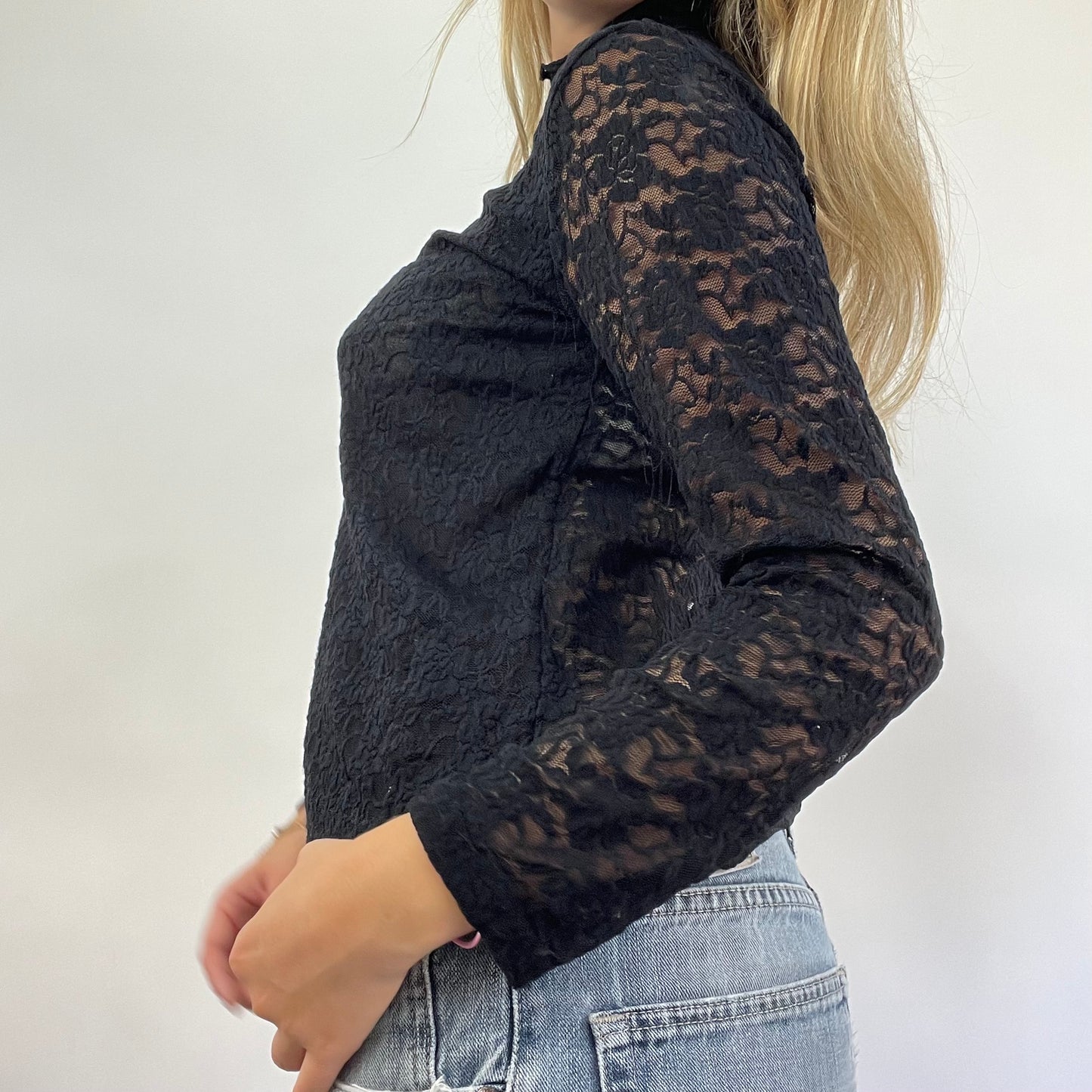 💚💻 GRUNGE COQUETTE DROP | small black lace high neck long sleeve top