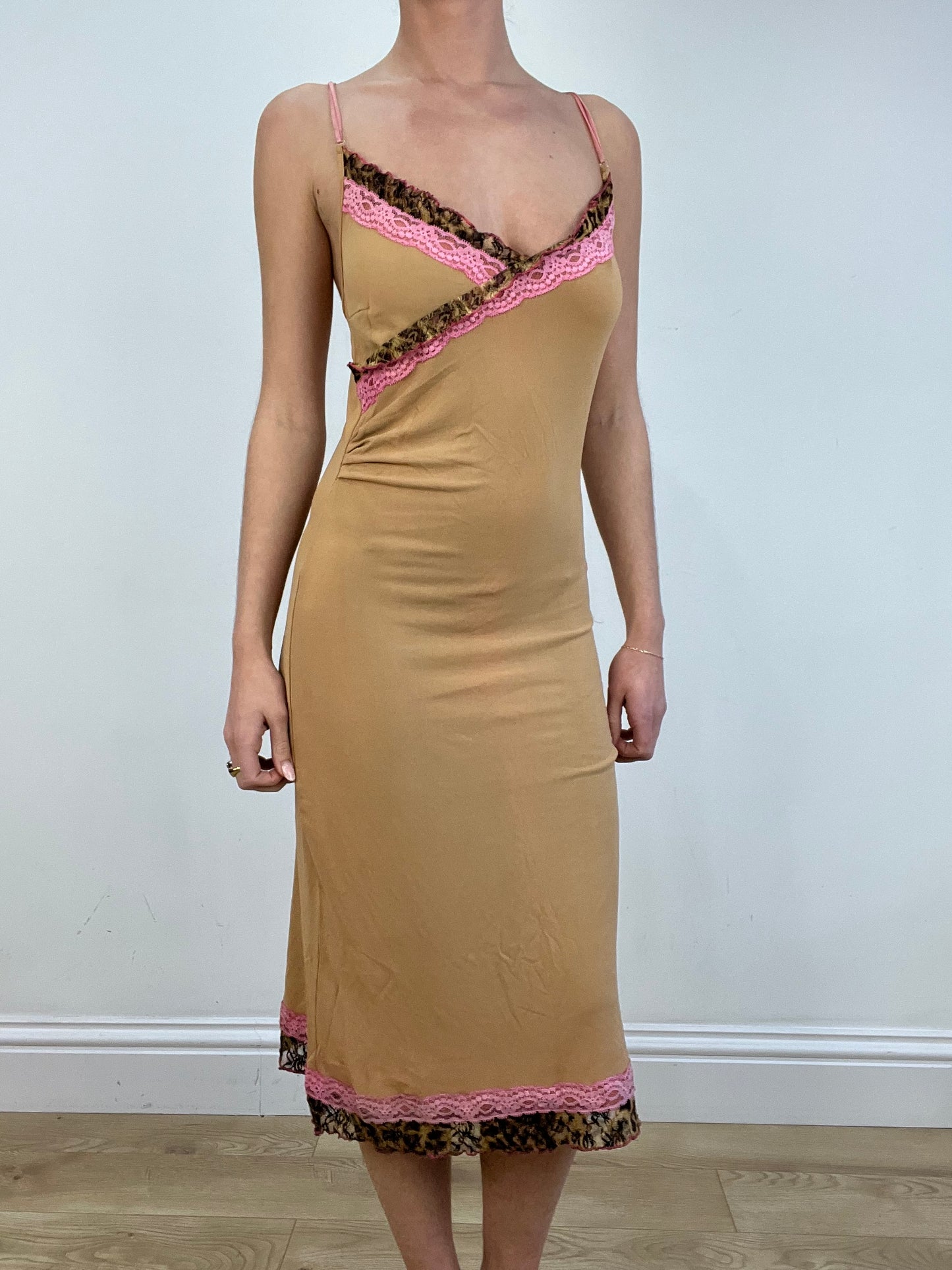 vintage edit: date night | large beige pink and leopard print maxi dress