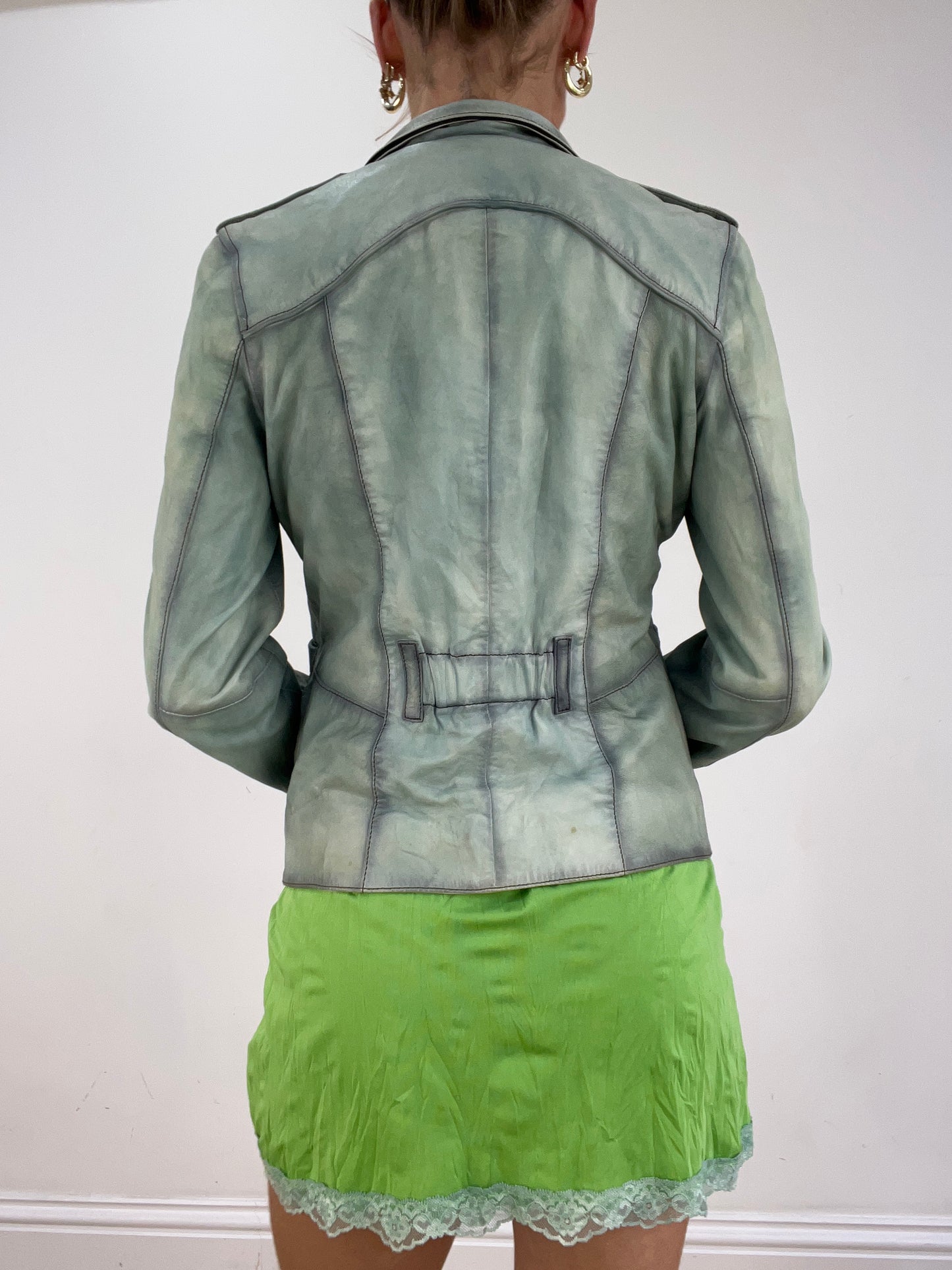 st patrick’s day | small green and white faux leather jacket