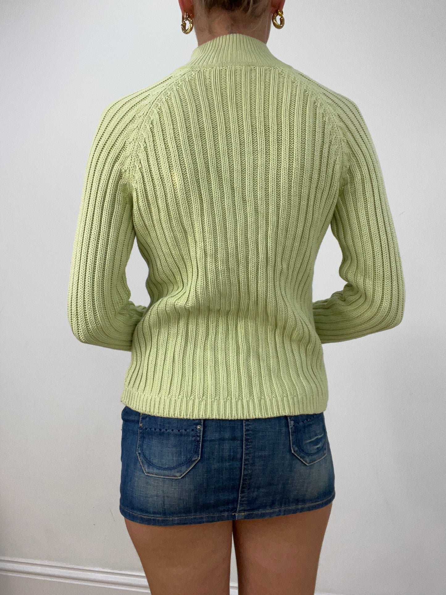 vintage edit four | small green dual zip ribbed jumper