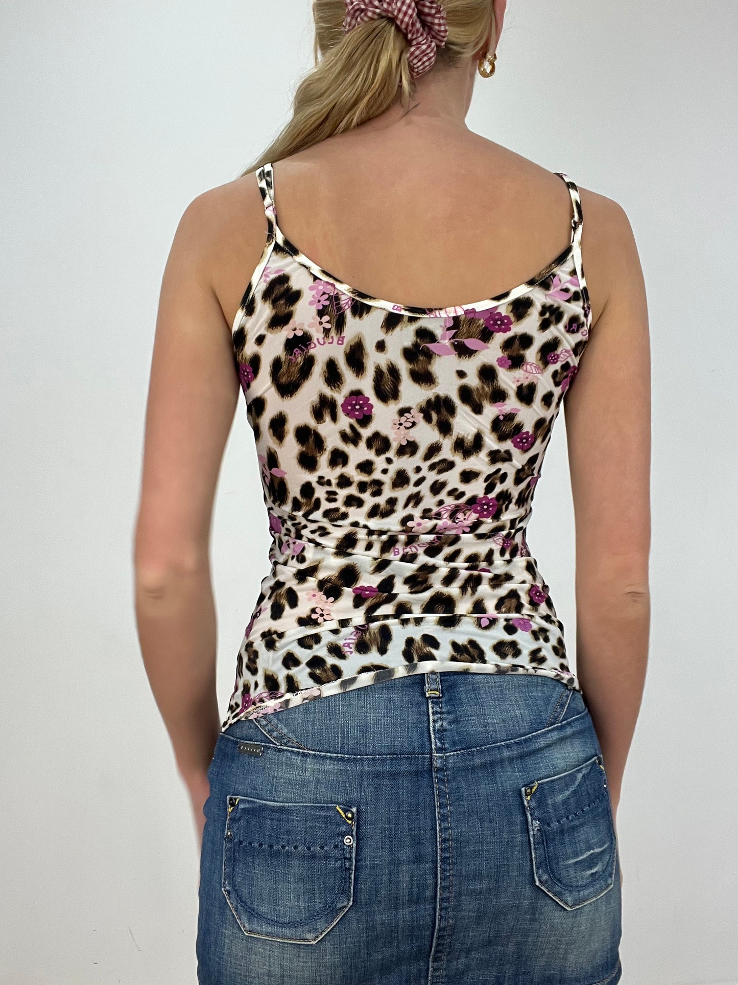 vintage edit eight | medium brown and purple blumarine leopard print and floral cami