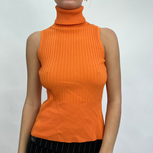 💻 CARRIE BRADSHAW DROP | small orange sleeveless ribbed roll neck jumper