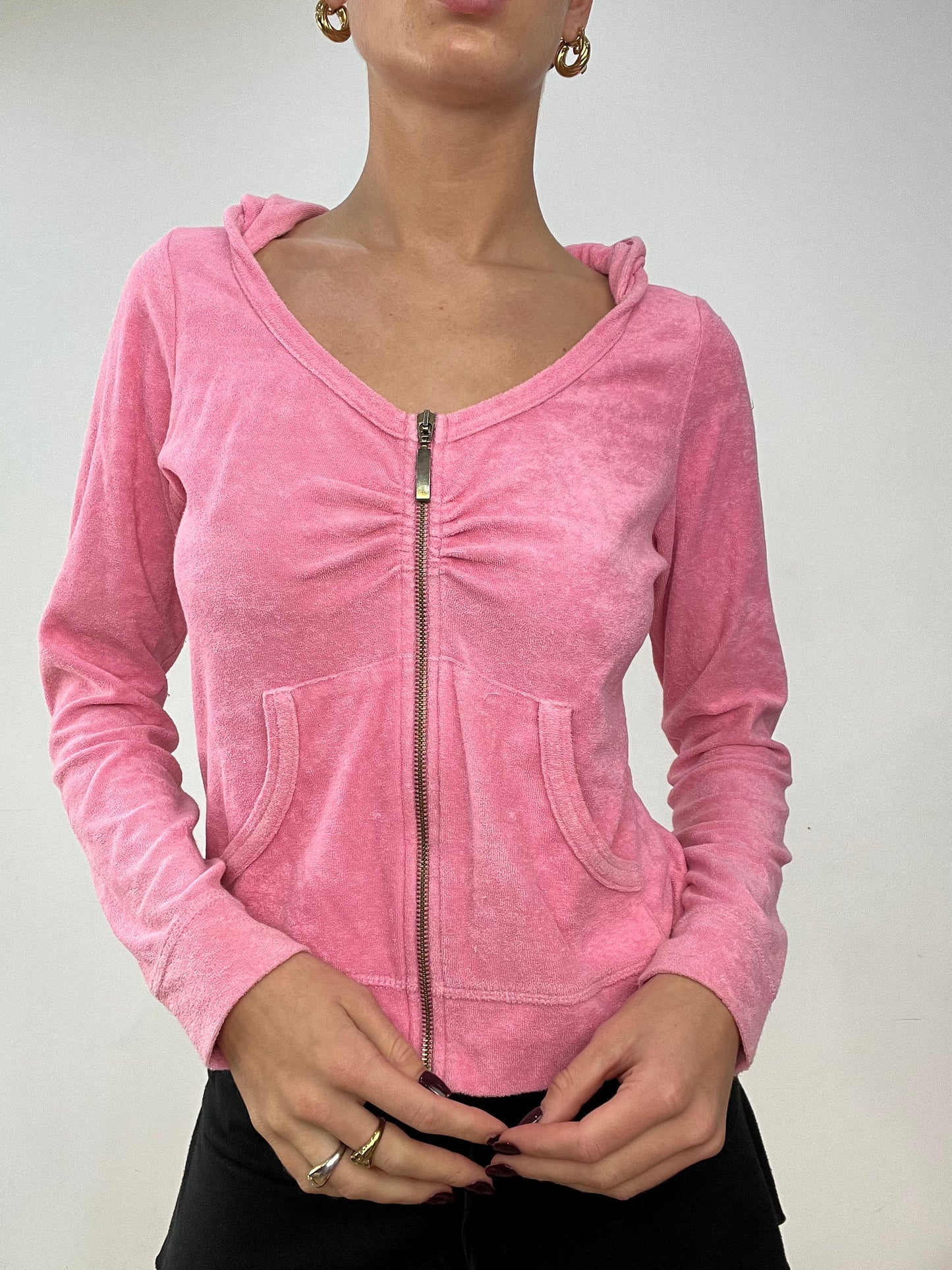 BALLETCORE | small pink velour zip up jacket