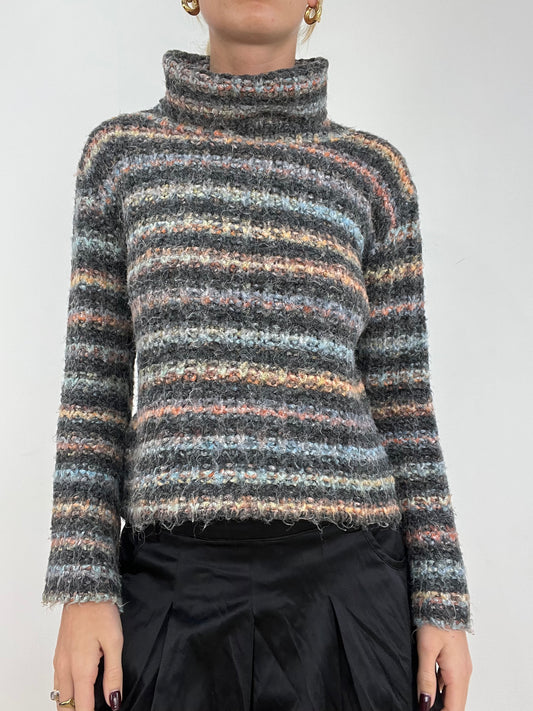 WINTER ESSENTIALS | medium grey multicoloured roll neck jumper