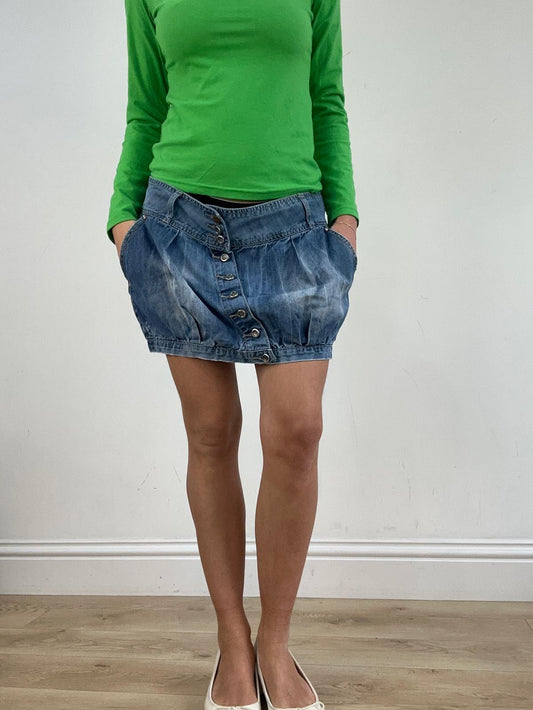 st patrick’s day | large blue mid wash denim bubble skirt