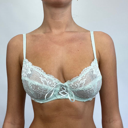 ETHEREAL GIRL DROP | small pale blue lace bra with lace up detail