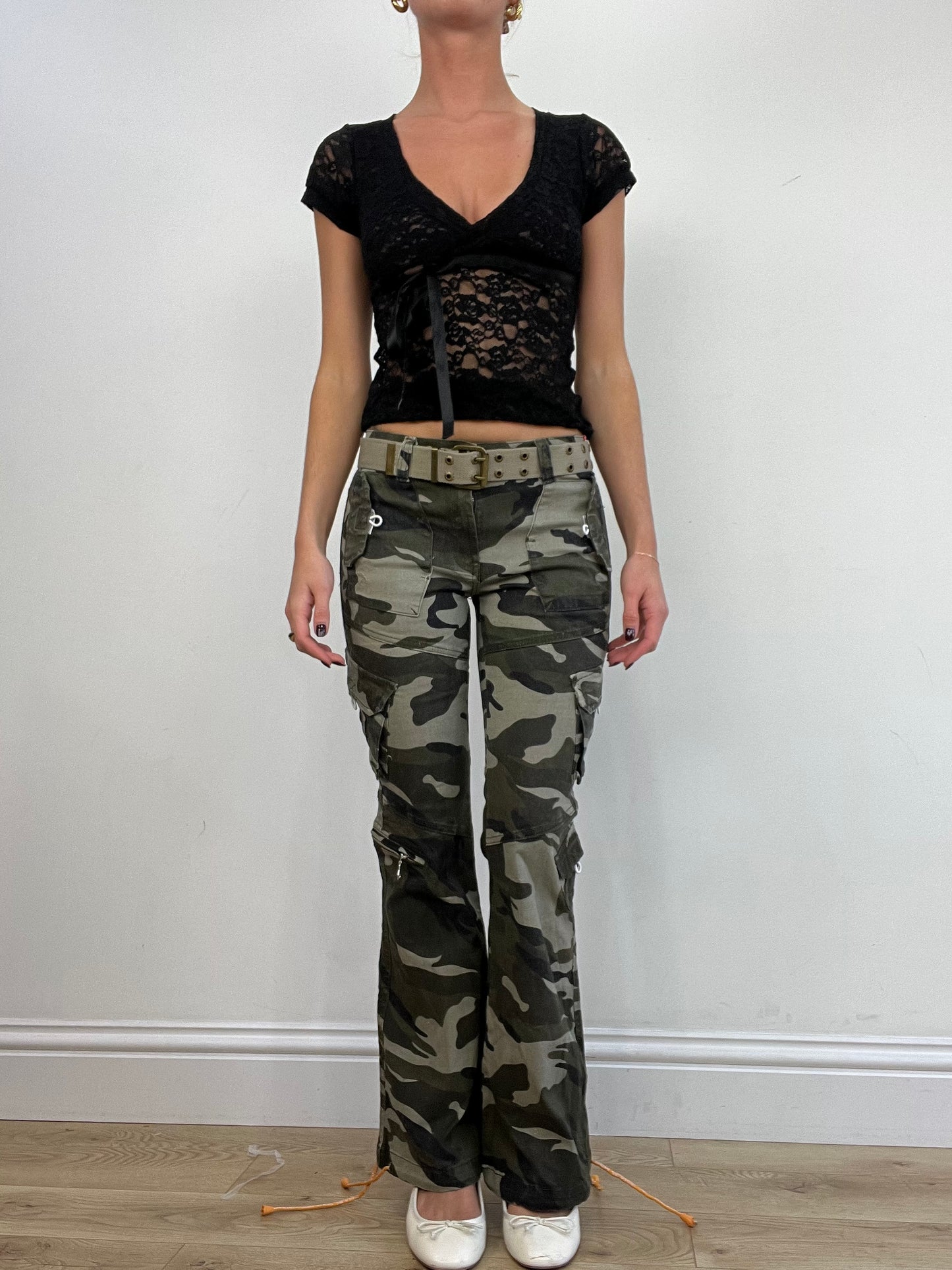 BEST PICKS | extra small green khaki camo flared trousers