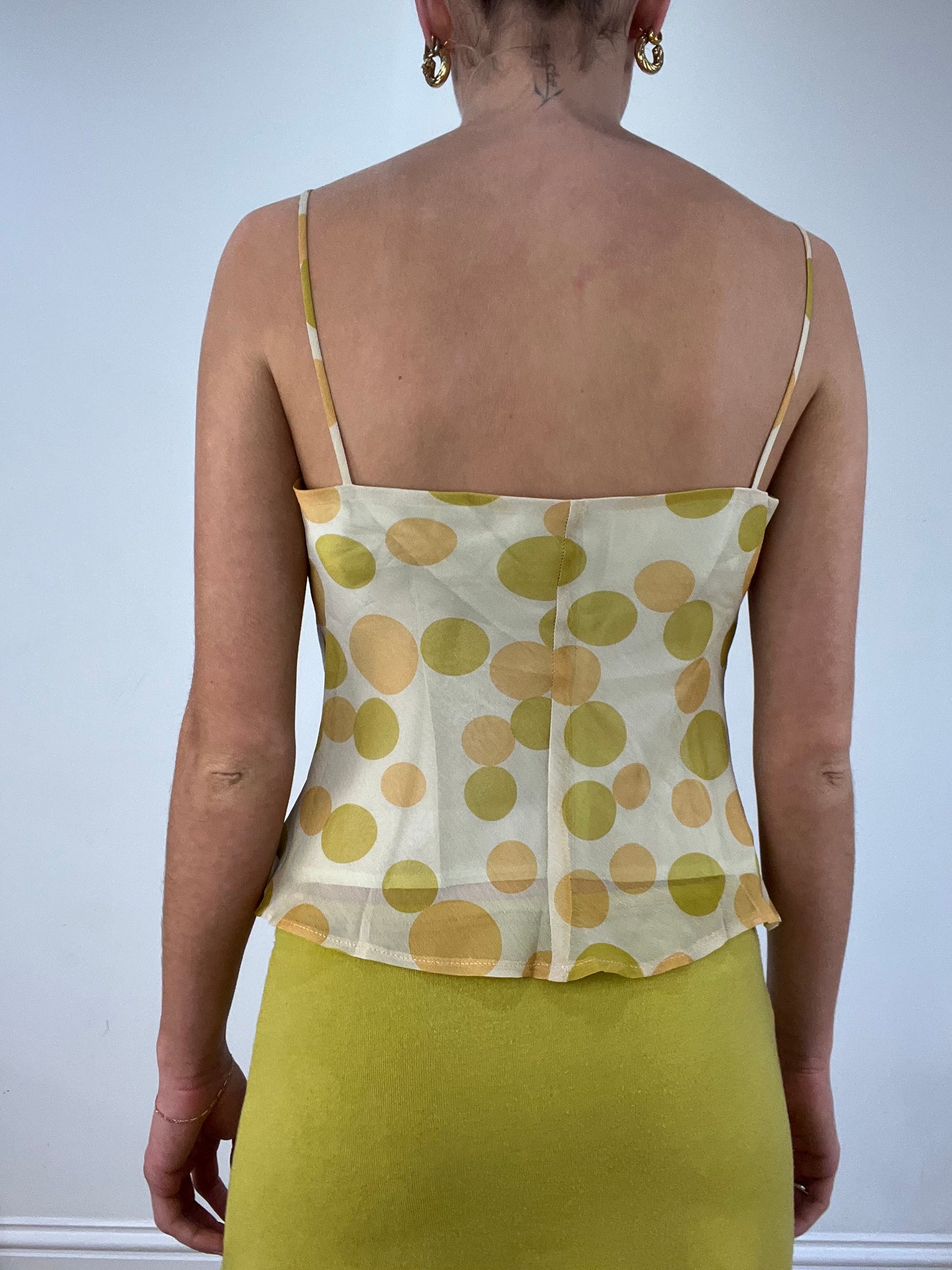 vintage edit nine: part two | medium green and orange polka dot cami